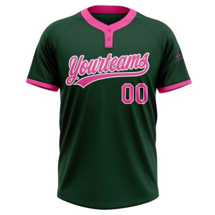 Custom Unisex Softball Jersey in Green, Pink, and White - Two-Button Design Custom Green Pink-White Two-Button Unisex Softball