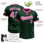 Custom Unisex Softball Jersey in Green, Pink, and White - Two-Button Design Custom Green Pink-White Two-Button Unisex Softball