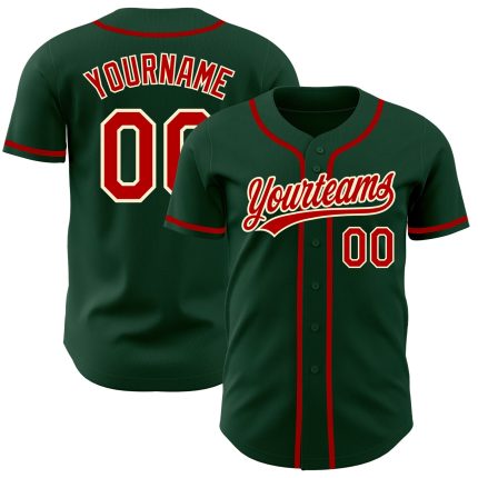 Custom Green Red Cream Baseball Jersey - Authentic Design, Perfect for Fans and Players Custom Green Red-Cream Authentic