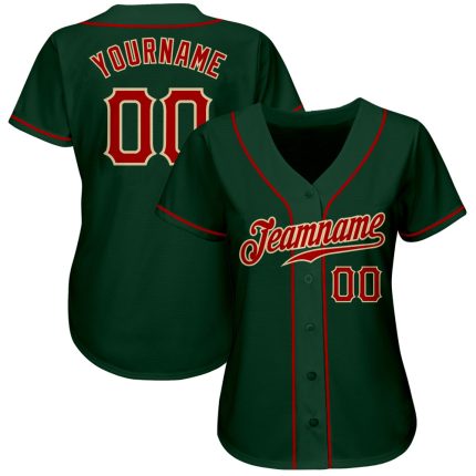 Custom Green Red Cream Baseball Jersey - Authentic Style 2483 Custom Green Red-Cream Authentic Baseball Jersey Style 2483