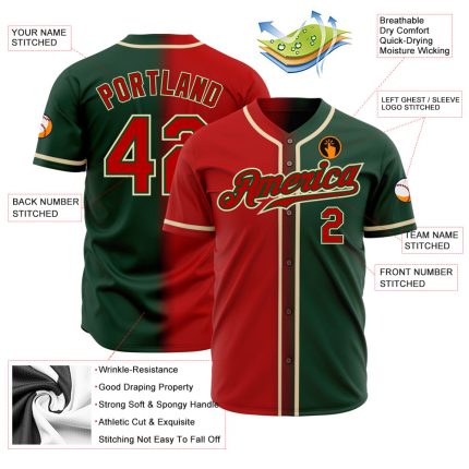 Custom Authentic Fade Baseball Jersey - Green Red Cream Fashion Design Custom Green Red-Cream Authentic Fade Fashion Baseball