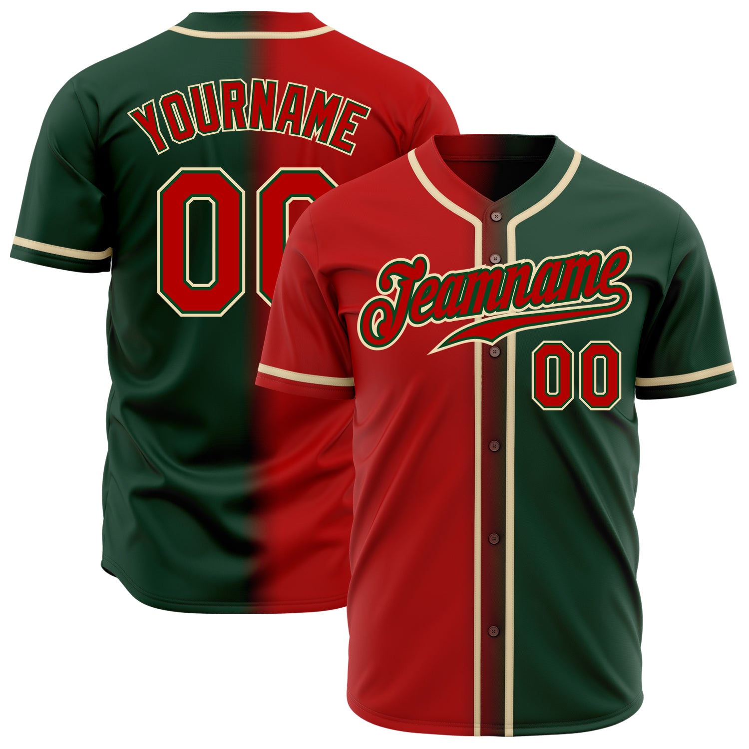 Custom Green Red-Cream Authentic Fade Fashion Baseball Jersey Custom Authentic Fade Baseball Jersey - Green Red Cream Fashion Design Custom Green Red-Cream Authentic Fade Fashion Baseball