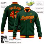 Custom Green Red Gold Bomber Jacket Full Snap Varsity Letterman Jacket Custom Green Red-Gold Bomber Full-Snap Varsity Letterman