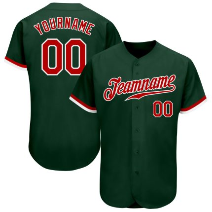 Authentic Custom Baseball Jersey in Green Red White - Style 6055 Custom Green Red-White Authentic Baseball Jersey Style 6055