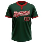 Custom Unisex Softball Jersey - Green Red-White Two-Button Design, Soft Fabric Custom Green Red-White Two-Button Unisex Softball