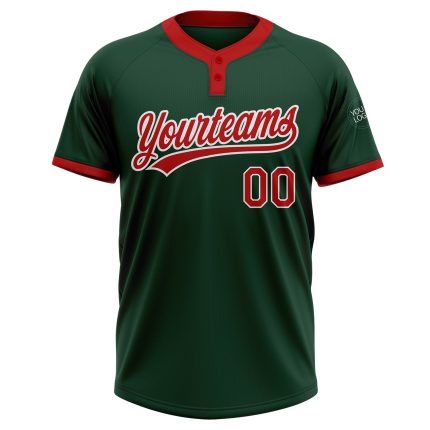 Custom Unisex Softball Jersey - Green Red-White Two-Button Design, Soft Fabric Custom Green Red-White Two-Button Unisex Softball