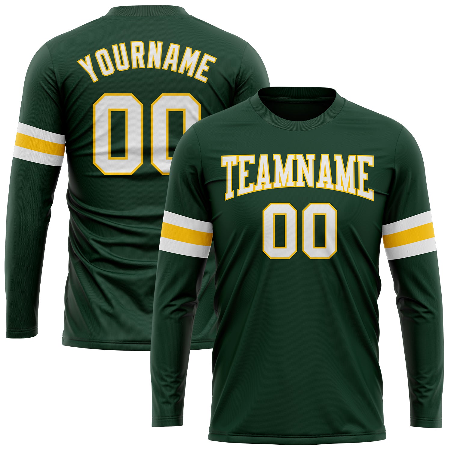Custom Long Sleeve Performance T-Shirt in Green and White-Gold Custom Green White-Gold Long Sleeve Performance T-Shirt