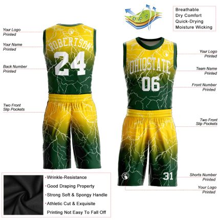 Custom Basketball Jersey Green White Gold Round Neck Sublimation Suit Custom Green White-Gold Round Neck Sublimation Basketball