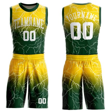 Custom Basketball Jersey Green White Gold Round Neck Sublimation Suit Custom Green White-Gold Round Neck Sublimation Basketball