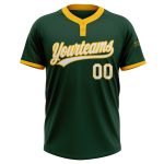 Custom Green White Gold Unisex Softball Jersey Two-Button Design Custom Green White-Gold Two-Button Unisex Softball Jersey