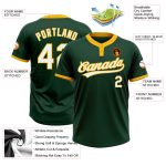 Custom Green White Gold Unisex Softball Jersey Two-Button Design Custom Green White-Gold Two-Button Unisex Softball Jersey