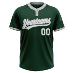 Custom Green White Gray Two-Button Unisex Softball Jersey for Men and Women Custom Green White-Gray Two-Button Unisex Softball