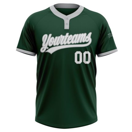 Custom Green White Gray Two-Button Unisex Softball Jersey for Men and Women Custom Green White-Gray Two-Button Unisex Softball