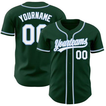 Custom Green White Light Blue Baseball Jersey - Authentic Style 8872 Custom Green White-Light Blue Authentic Baseball Jersey