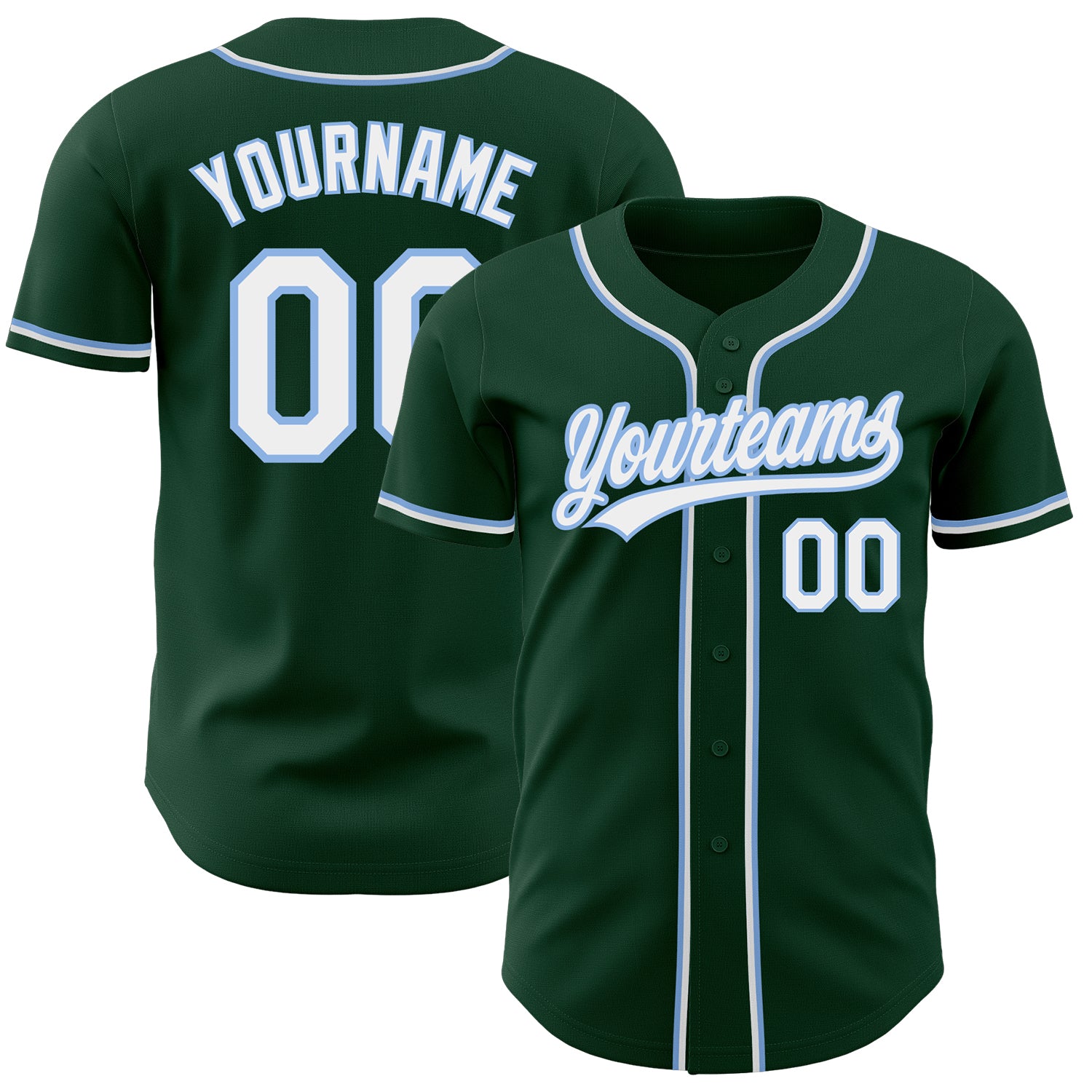 Custom Green White Light Blue Baseball Jersey - Authentic Style 8872 Custom Green White-Light Blue Authentic Baseball Jersey