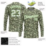 Custom Neon Green 3D Dollar Pattern Long Sleeve Performance T-Shirt Custom Green White-Neon Green Dollar 3D Pattern Long