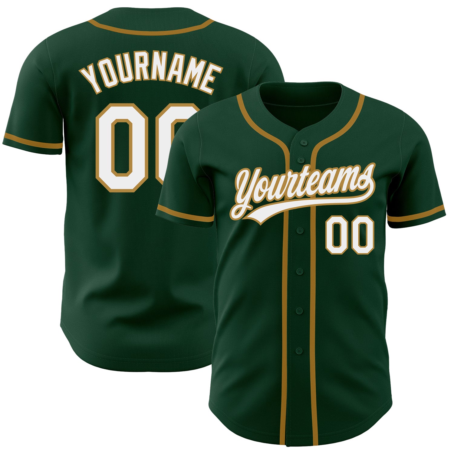 Custom Green White Old Gold Authentic Baseball Jersey for Men Custom Green White-Old Gold Authentic Baseball Jersey