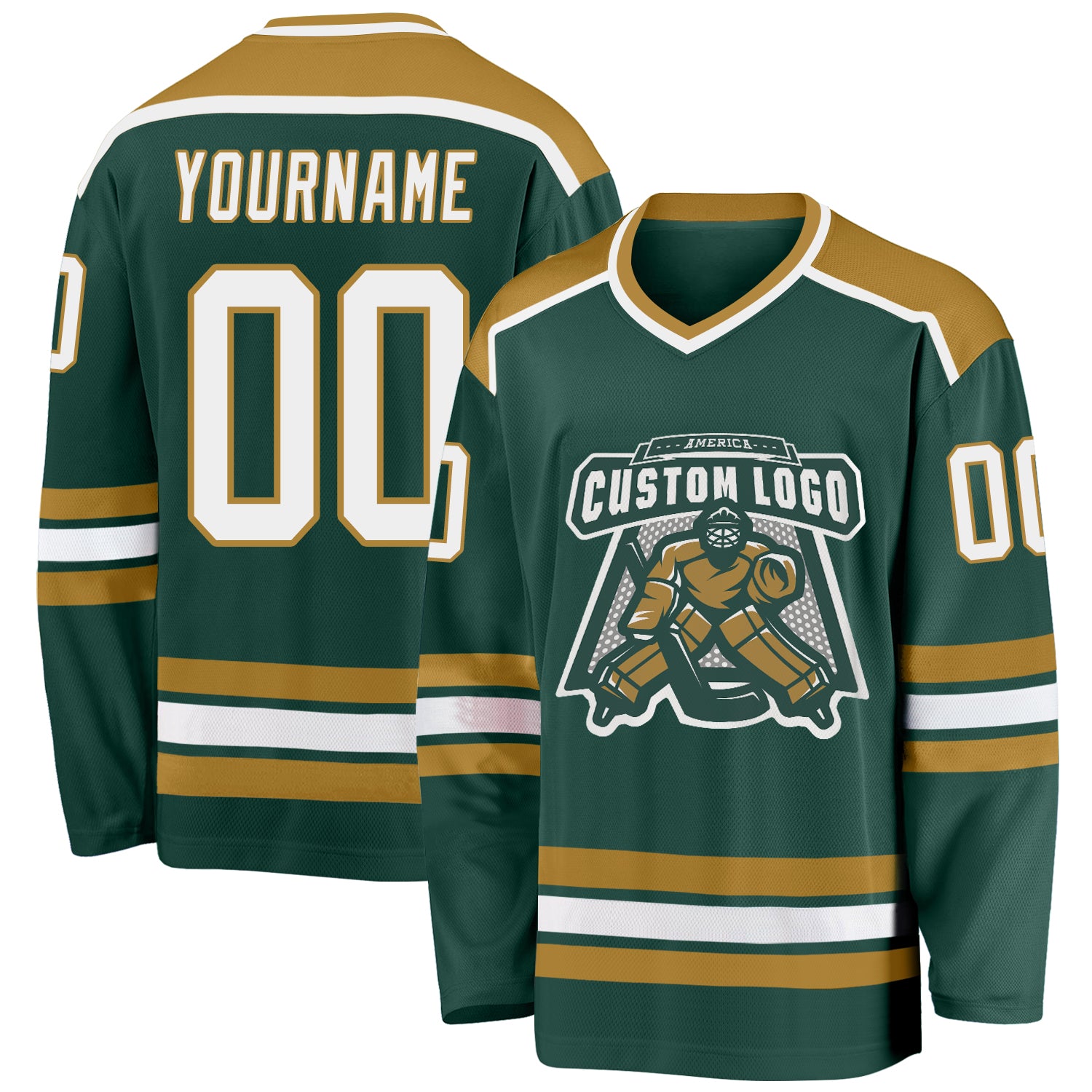 Personalized Green White Old Gold Hockey Jersey for Fans and Players Custom Green White-Old Gold Hockey Jersey