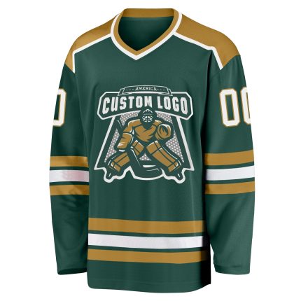 Personalized Green White Old Gold Hockey Jersey for Fans and Players Custom Green White-Old Gold Hockey Jersey