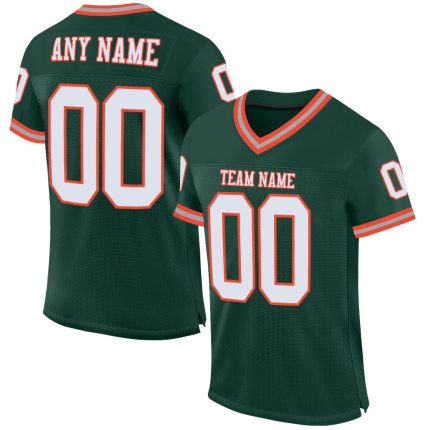 Custom Green White Orange Football Jersey Authentic Throwback Style Custom Green White-Orange Mesh Authentic Throwback Football