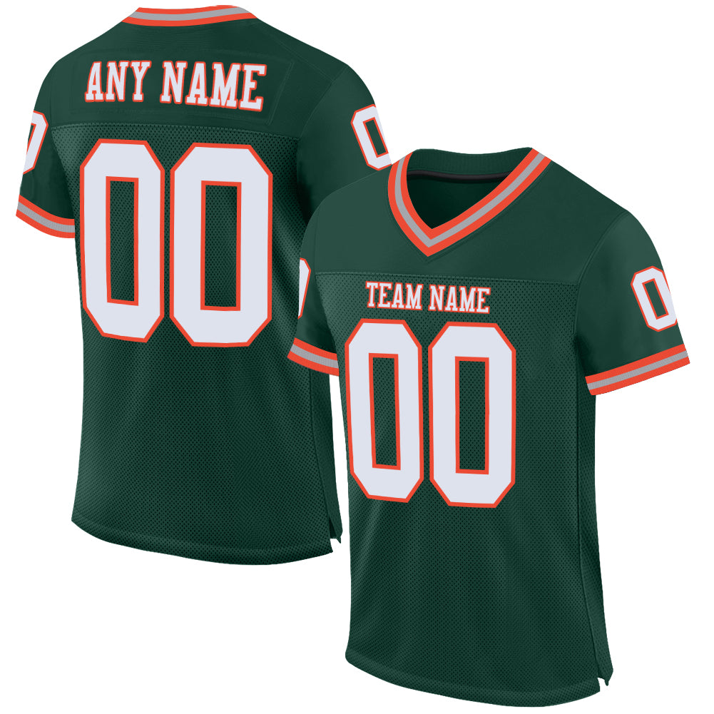 Custom Green White-Orange Mesh Authentic Throwback Football Jersey Custom Green White Orange Football Jersey Authentic Throwback Style Custom Green White-Orange Mesh Authentic Throwback Football