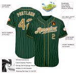 Custom Green White Pinstripe Baseball Jersey - Authentic Old Gold and White Design Custom Green White Pinstripe Old Gold-White