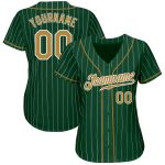 Custom Green White Pinstripe Baseball Jersey - Old Gold-White Authentic Style 7003 Custom Green White Pinstripe Old Gold-White