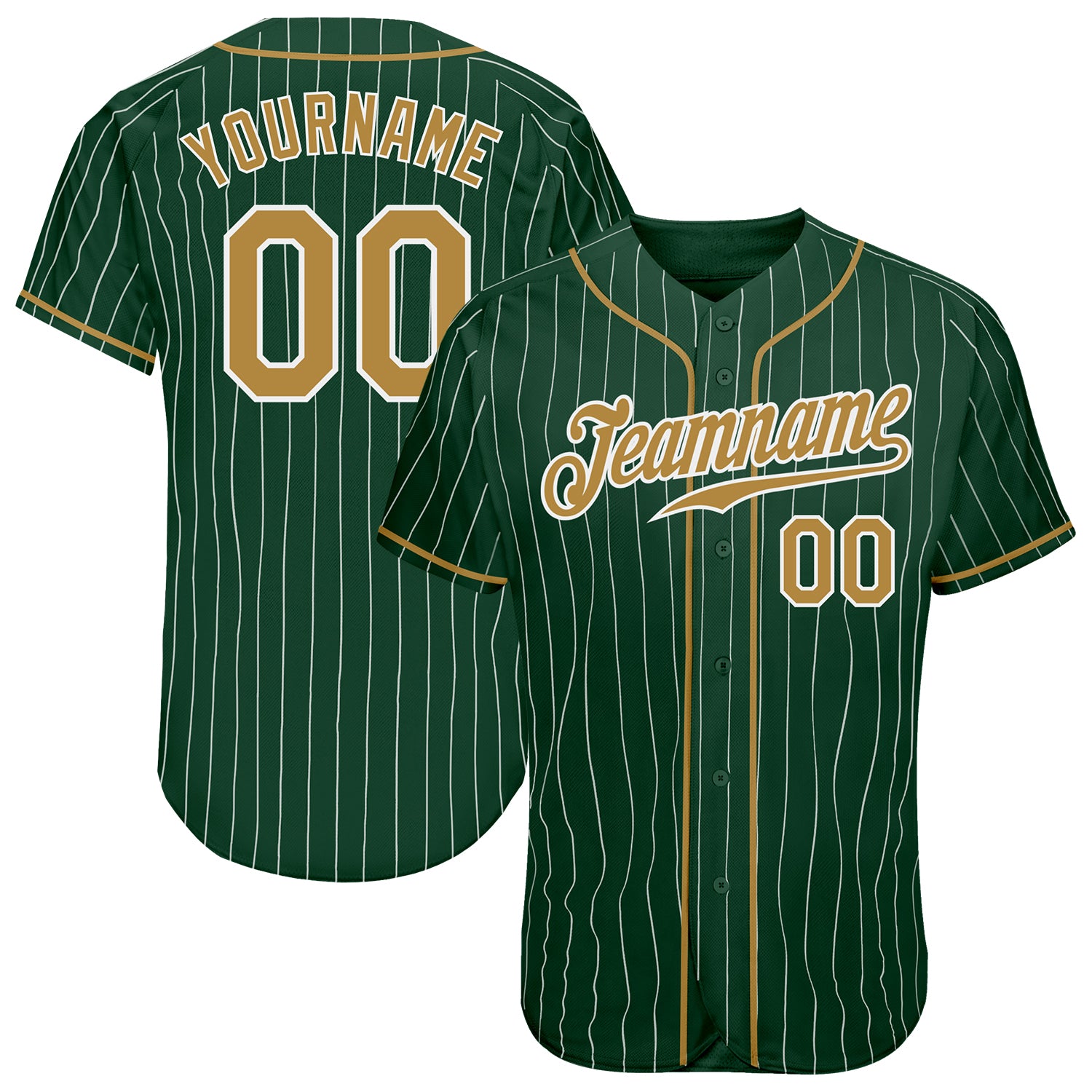 Custom Green White Pinstripe Baseball Jersey - Old Gold-White Authentic Style 7003 Custom Green White Pinstripe Old Gold-White