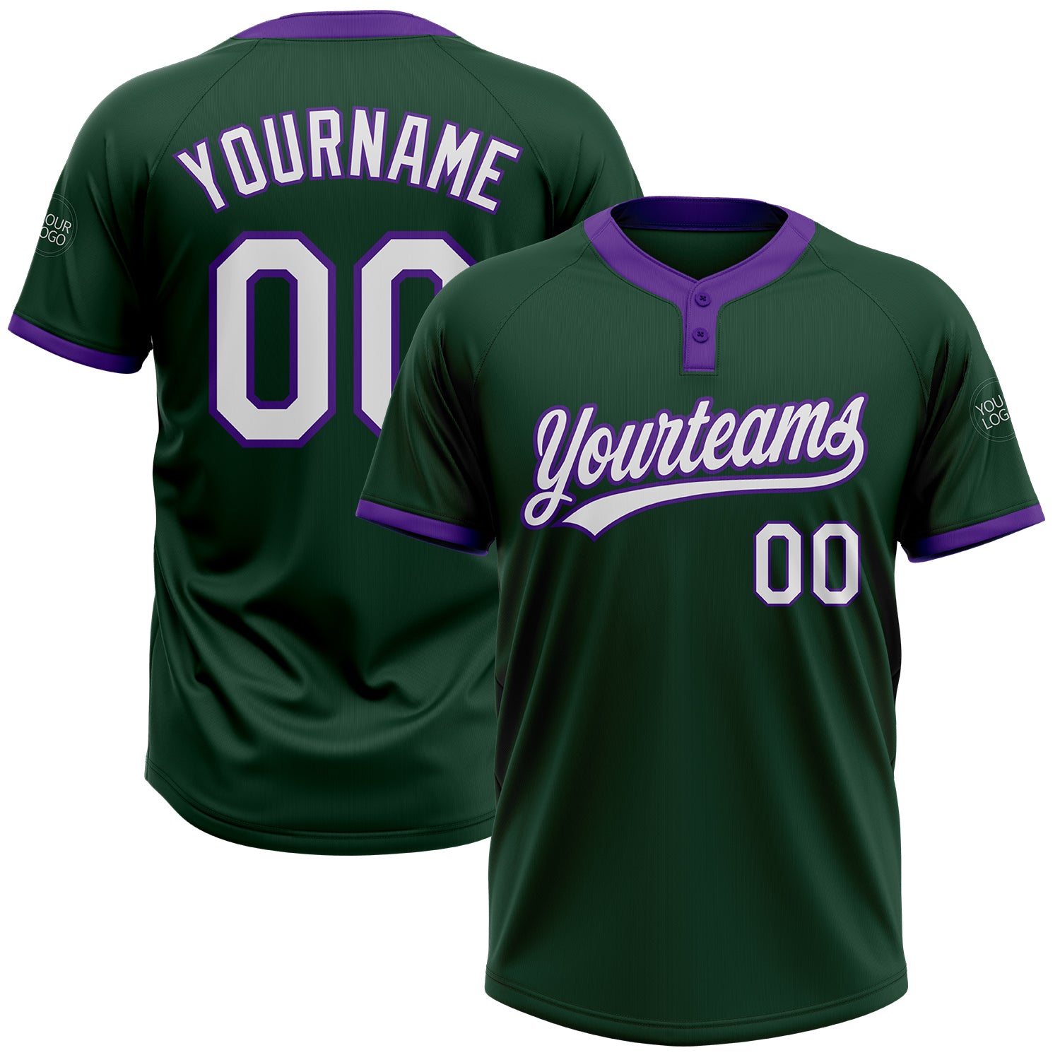 Custom Green White Purple Unisex Softball Jersey - Two-Button Design, Comfortable Fit Custom Green White-Purple Two-Button