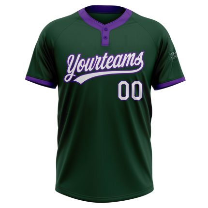 Custom Green White Purple Unisex Softball Jersey - Two-Button Design, Comfortable Fit Custom Green White-Purple Two-Button