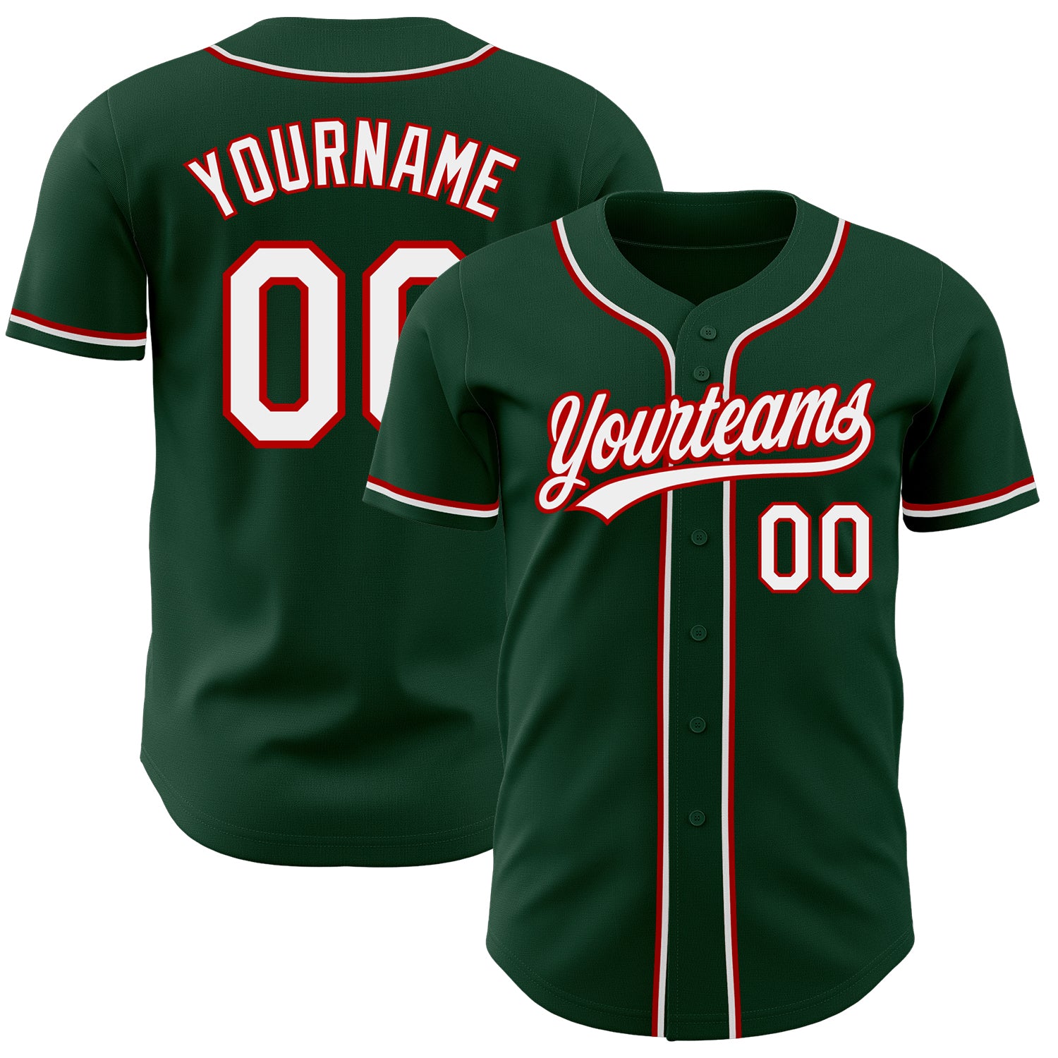 Custom Green Red White Authentic Baseball Jersey for Men and Women Custom Green White-Red Authentic Baseball Jersey