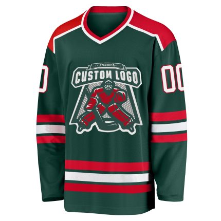 Custom Green and Red Hockey Jersey | Personalized Sports Apparel Custom Green White-Red Hockey Jersey