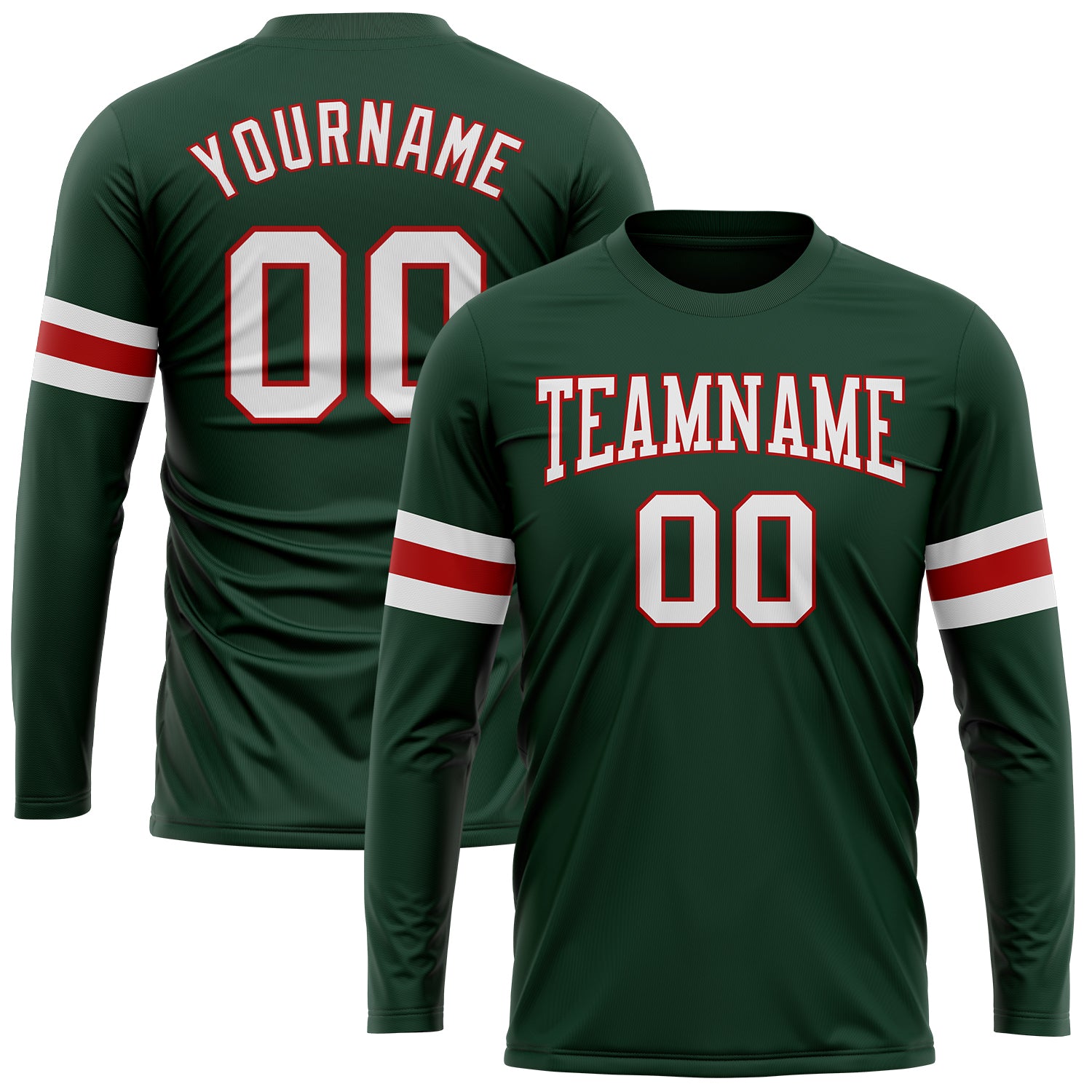 Custom Long Sleeve Performance T-Shirt in Green, White, and Red for Men and Women Custom Green White-Red Long Sleeve Performance
