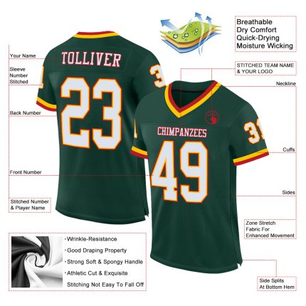 Custom Green Red White Mesh Football Jersey Authentic Throwback Style 8889 Custom Green White-Red Mesh Authentic Throwback