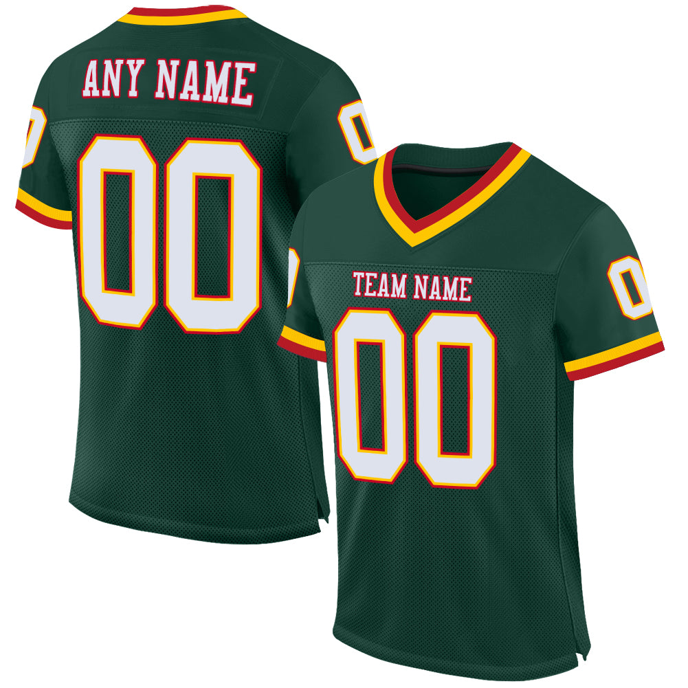 Custom Green Red White Mesh Football Jersey Authentic Throwback Style 8889 Custom Green White-Red Mesh Authentic Throwback