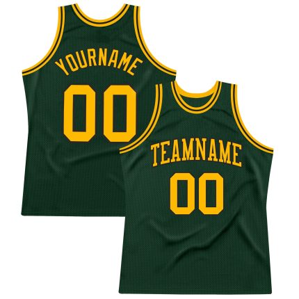 Custom Hunter Green Basketball Jersey - Gold-Black Authentic Throwback Design Custom Hunter Green Gold-Black Authentic Throwback