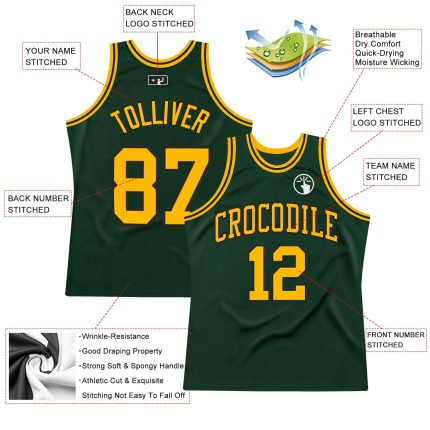 Custom Hunter Green Basketball Jersey - Gold-Black Authentic Throwback Design Custom Hunter Green Gold-Black Authentic Throwback