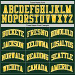 Custom hunter green, gold and white throwback basketball jersey, side view