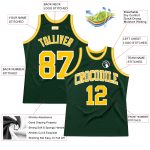Custom hunter green, gold and white throwback basketball jersey, back view