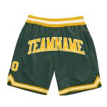 Authentic Custom Hunter Green Basketball Shorts with Gold-White Accents, Throwback Style Custom Hunter Green Gold-White Authentic