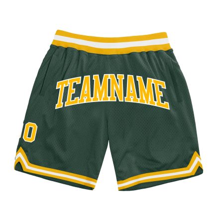 Authentic Custom Hunter Green Basketball Shorts with Gold-White Accents, Throwback Style Custom Hunter Green Gold-White Authentic
