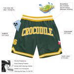 Authentic Custom Hunter Green Basketball Shorts with Gold-White Accents, Throwback Style Custom Hunter Green Gold-White Authentic