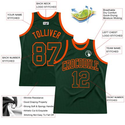 Hunter Green Orange Authentic Throwback Basketball Jersey - Custom Design Custom Hunter Green Green-Orange Authentic Throwback
