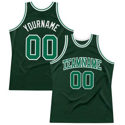 Custom Hunter Green Kelly Green White Basketball Jersey - Authentic Throwback Style Custom Hunter Green Kelly Green-White