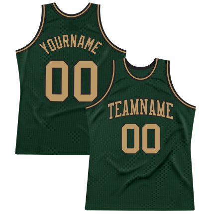 Authentic Throwback Basketball Jersey in Hunter Green and Old Gold-Black Custom Design Custom Hunter Green Old Gold-Black