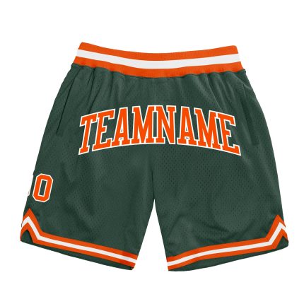 Custom Authentic Basketball Shorts in Hunter Green Orange-White - Throwback Style Custom Hunter Green Orange-White Authentic