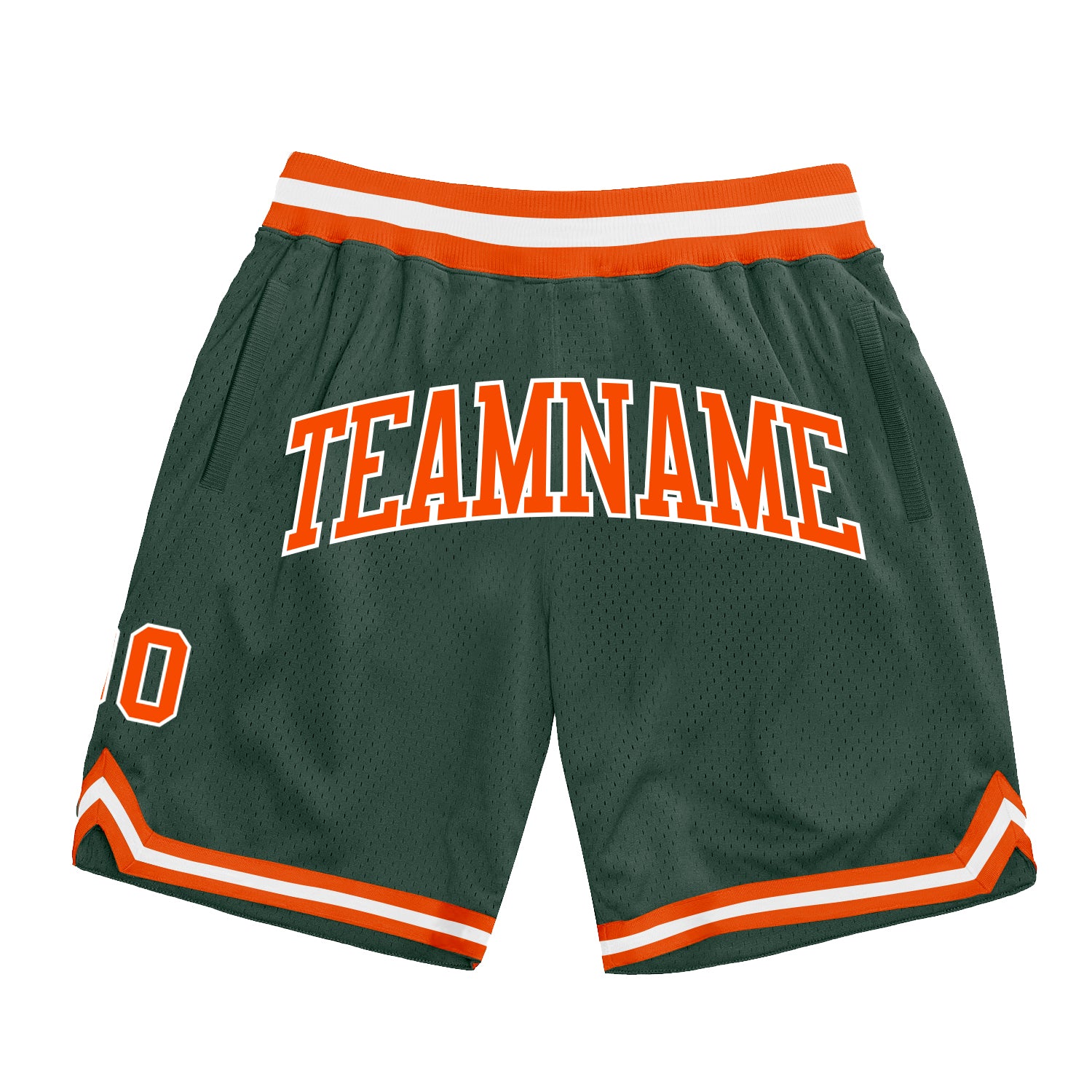 Custom Authentic Basketball Shorts in Hunter Green Orange-White - Throwback Style Custom Hunter Green Orange-White Authentic