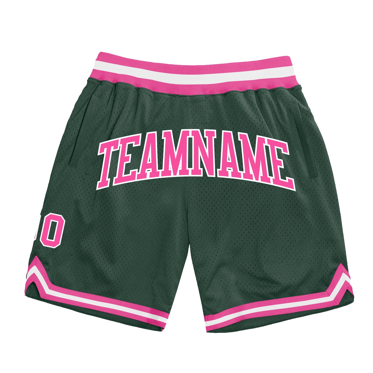 Hunter Green Pink White Authentic Throwback Basketball Shorts - Custom Fit Athletic Wear Custom Hunter Green Pink-White Authentic