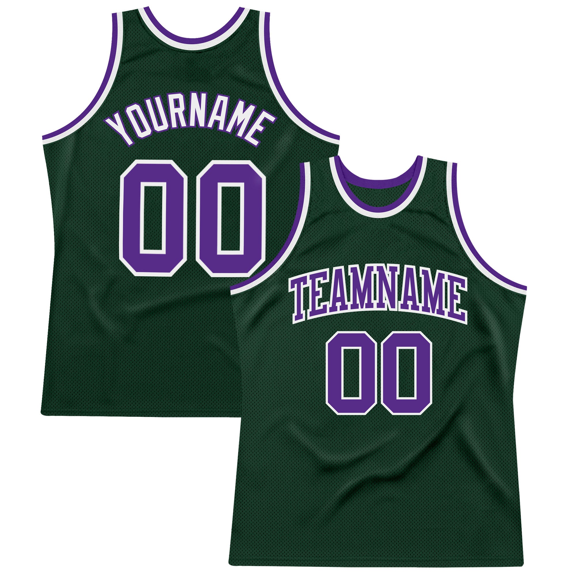Hunter Green Purple White Custom Basketball Jersey - Authentic Throwback Design Custom Hunter Green Purple-White Authentic