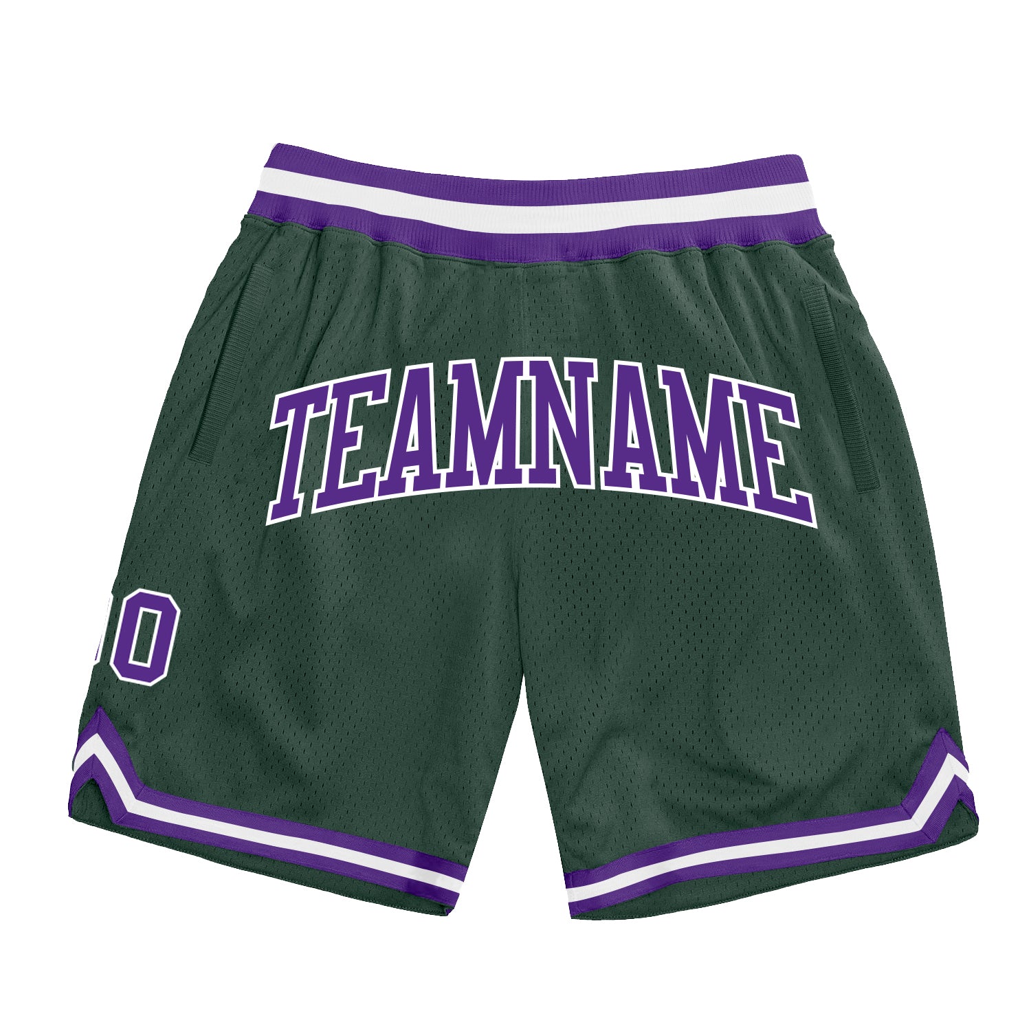 Custom Hunter Green Purple White Basketball Shorts Authentic Throwback Custom Hunter Green Purple-White Authentic Throwback
